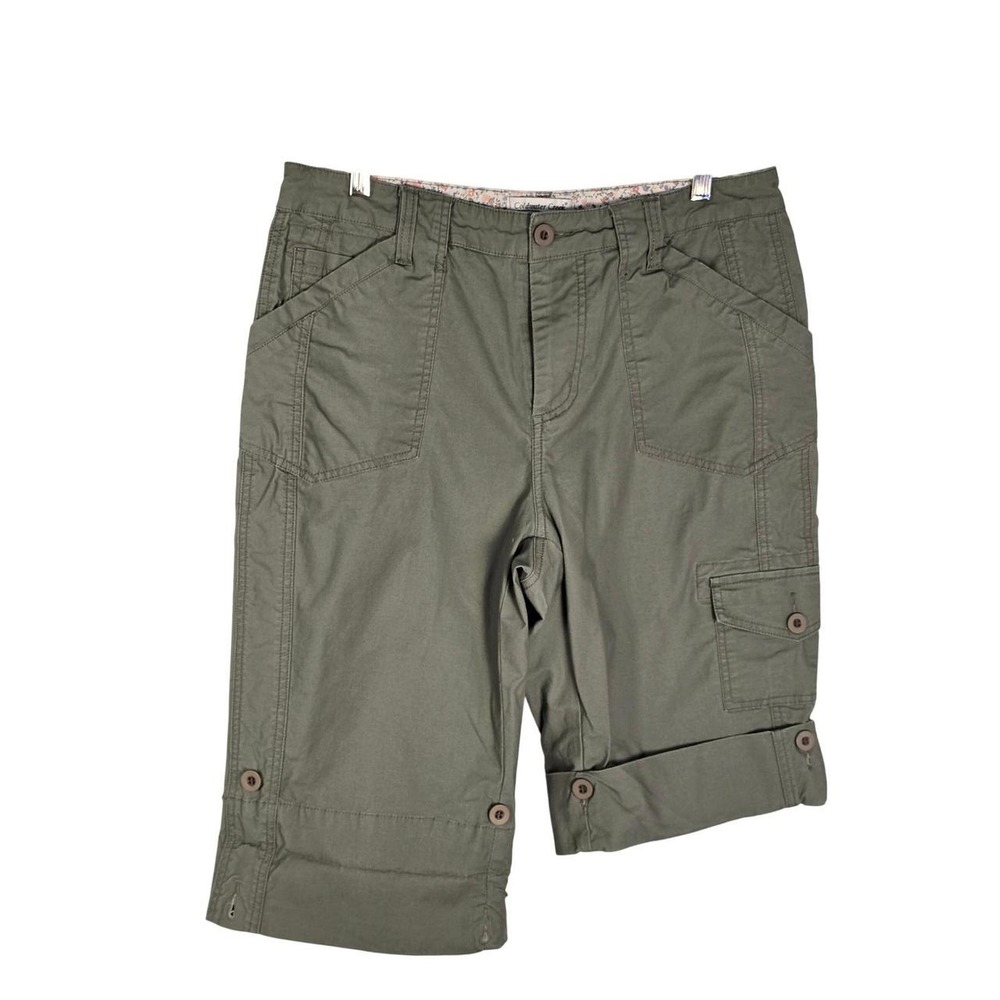 Coldwater Creek Sage Green Cargo Shorts Roll Tab Utility Pockets Size 12